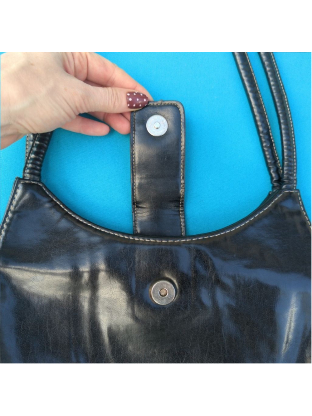 Vintage Y2K Fiorelli Black Faux Leather Underarm Shoulder Bag - Contrast Stitch - Picture 5 of 14